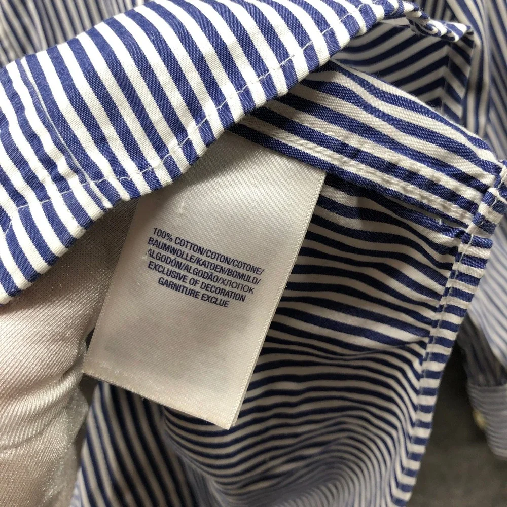 Ralph Lauren Custom Fit Striped Shirt‎ Boys 12 Navy White Long Sleeve Pink Pony